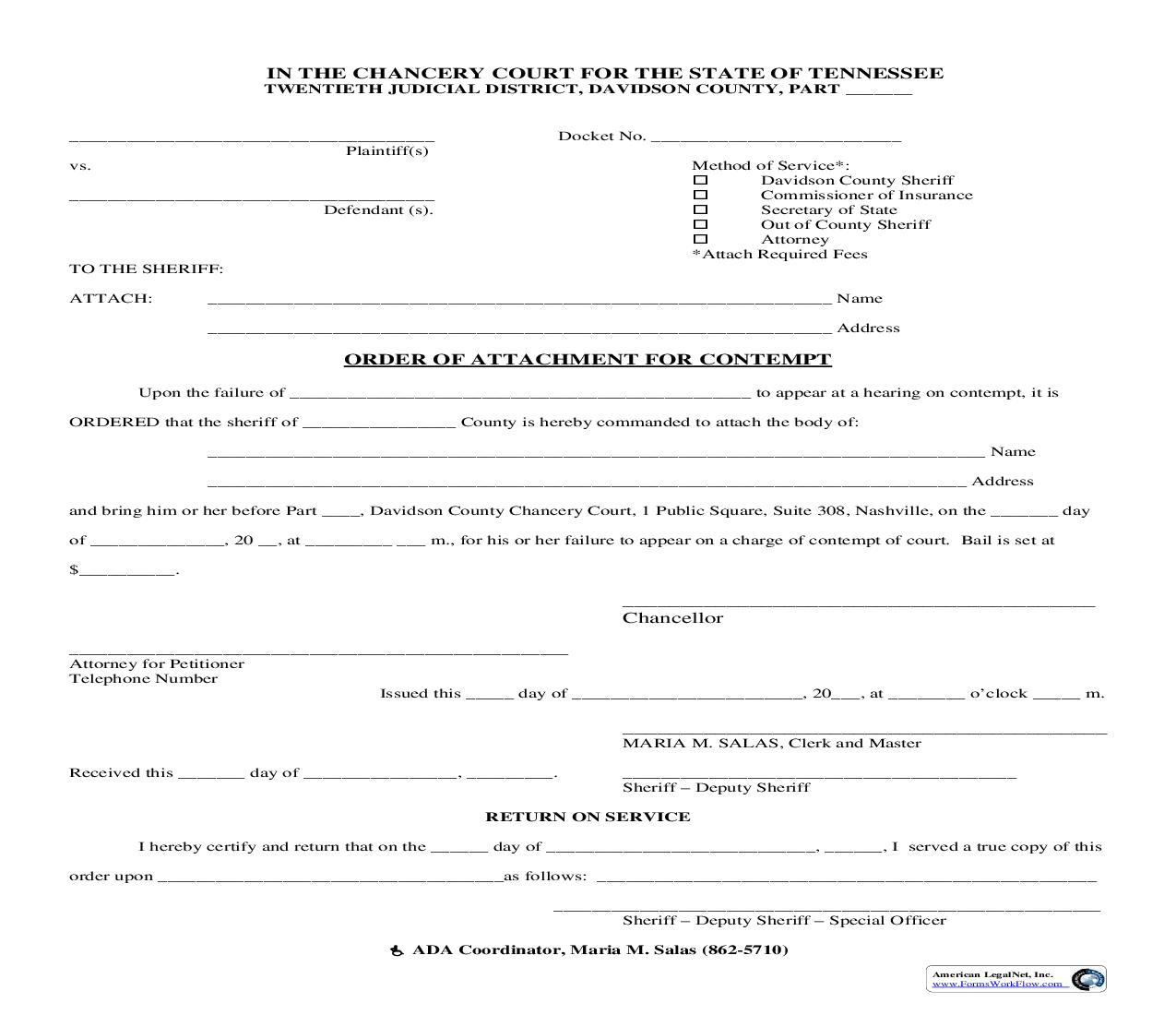 Order Of Attachment For Contempt | Pdf Fpdf Doc Docx | Tennessee