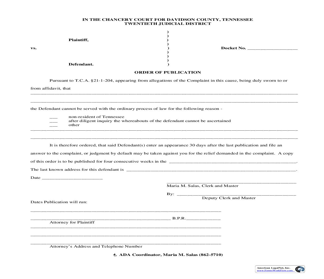 Order Of Publication | Pdf Fpdf Doc Docx | Tennessee