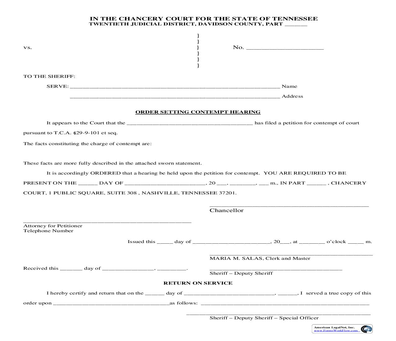 Order Setting Contempt Hearing | Pdf Fpdf Doc Docx | Tennessee