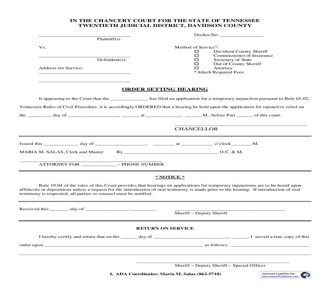 Order Setting Hearing | Pdf Fpdf Doc Docx | Tennessee