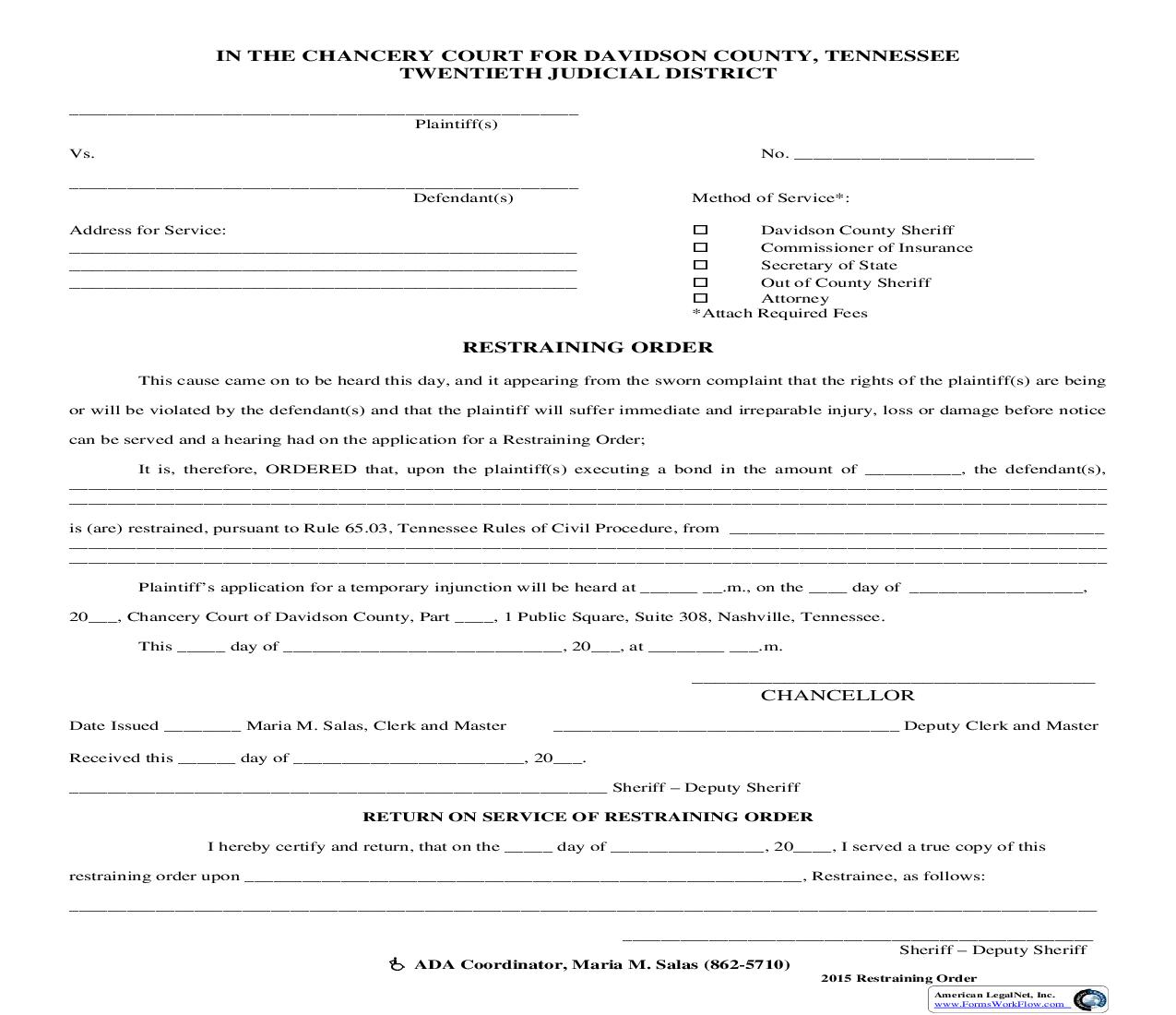 Restraining Order | Pdf Fpdf Doc Docx | Tennessee