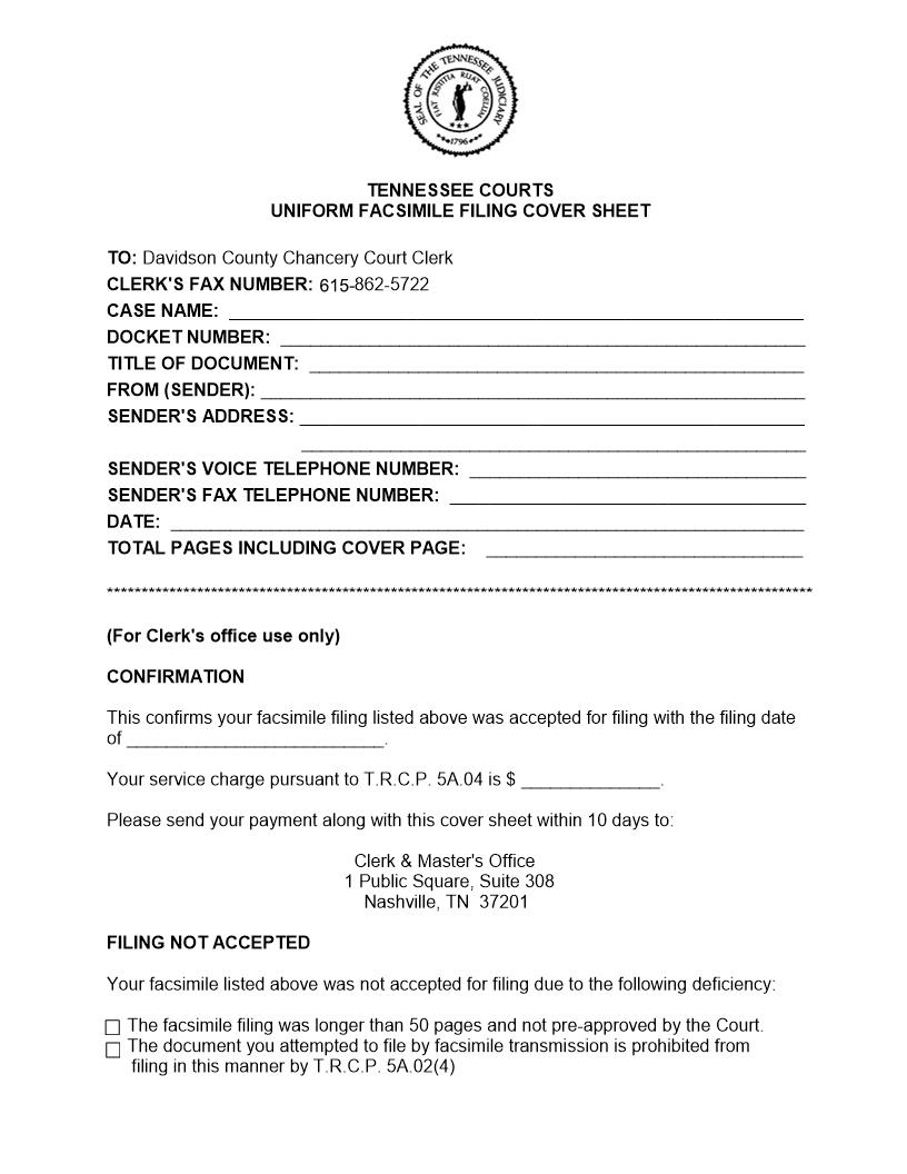 Uniform Facsimile Filing Cover Sheet | Pdf Fpdf Doc Docx | Tennessee