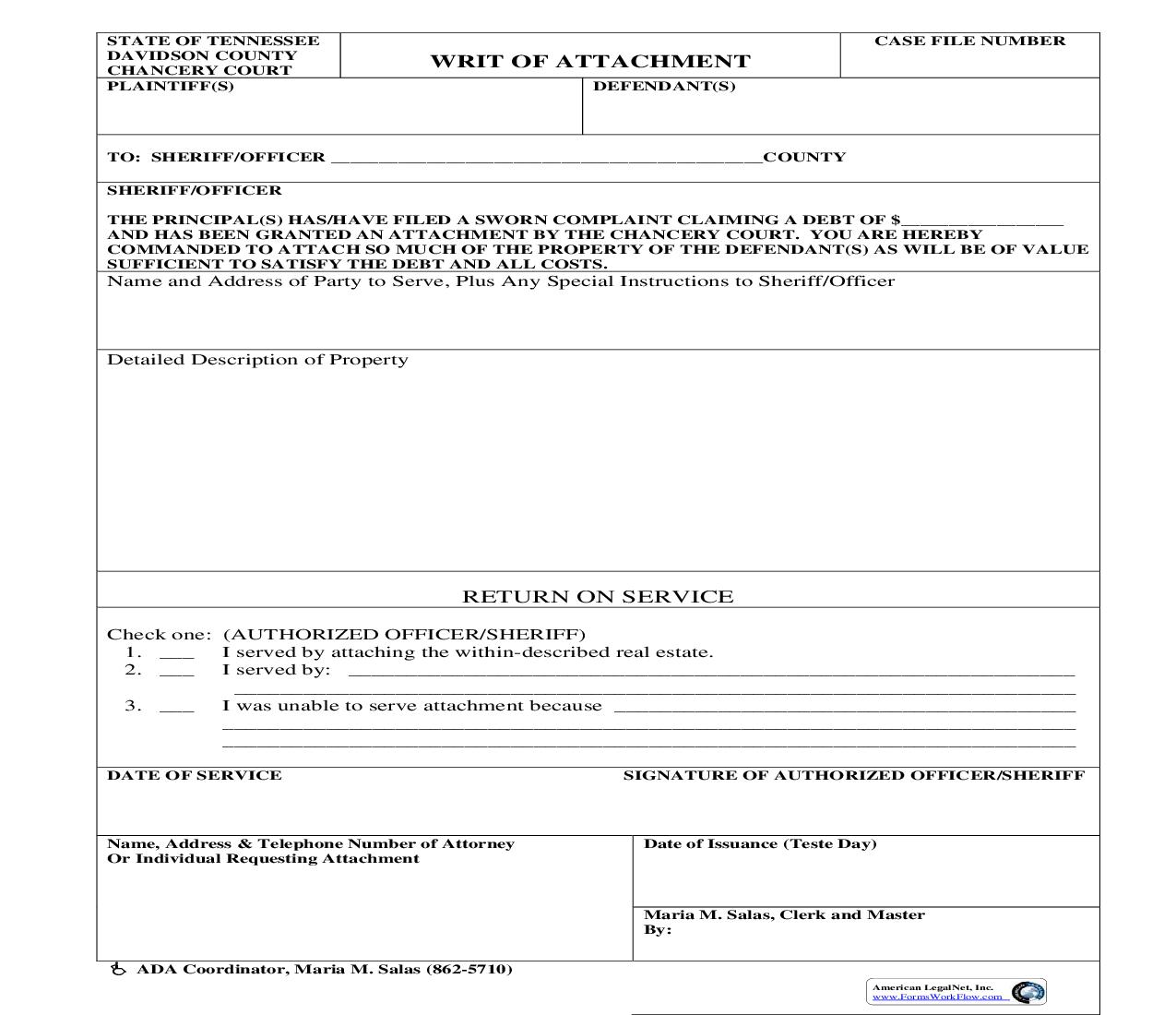 Writ Of Attachment | Pdf Fpdf Doc Docx | Tennessee