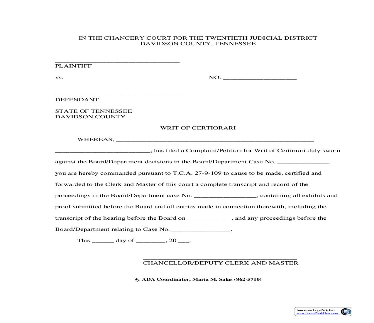 Writ Of Certiorari | Pdf Fpdf Doc Docx | Tennessee