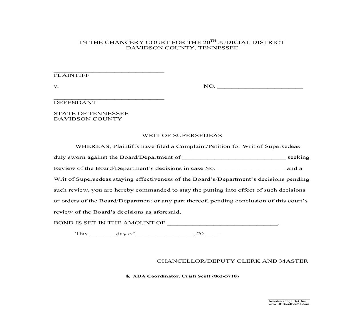 Writ Of Supersedeas | Pdf Fpdf Doc Docx | Tennessee