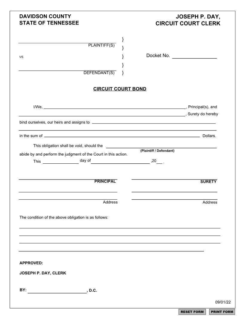 Circuit Court Bond | Pdf Fpdf Doc Docx | Tennessee
