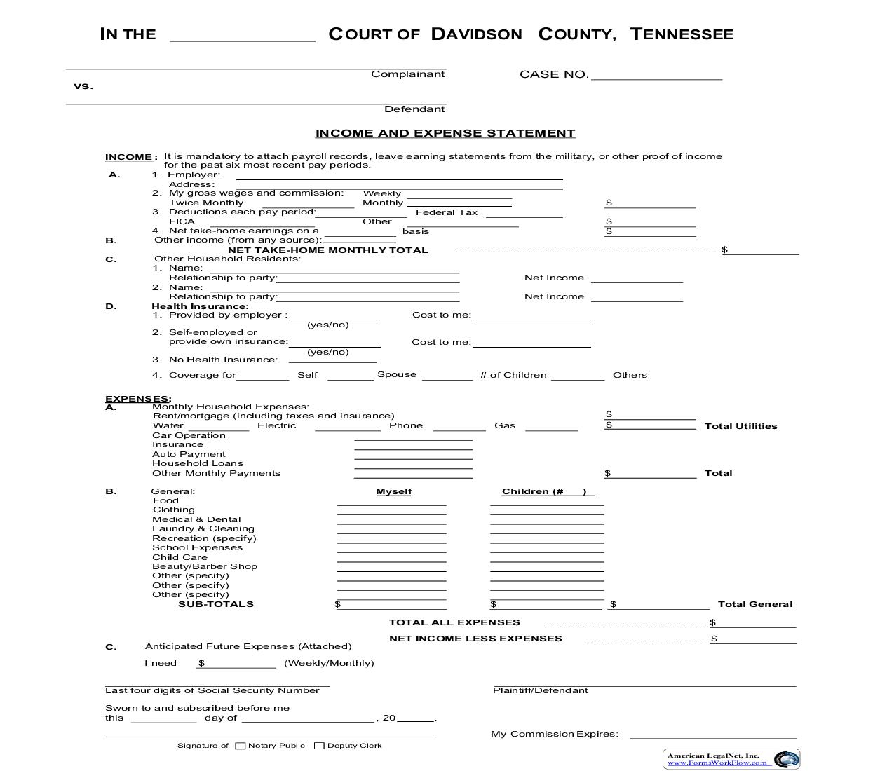 Income And Expense Statement | Pdf Fpdf Doc Docx | Tennessee