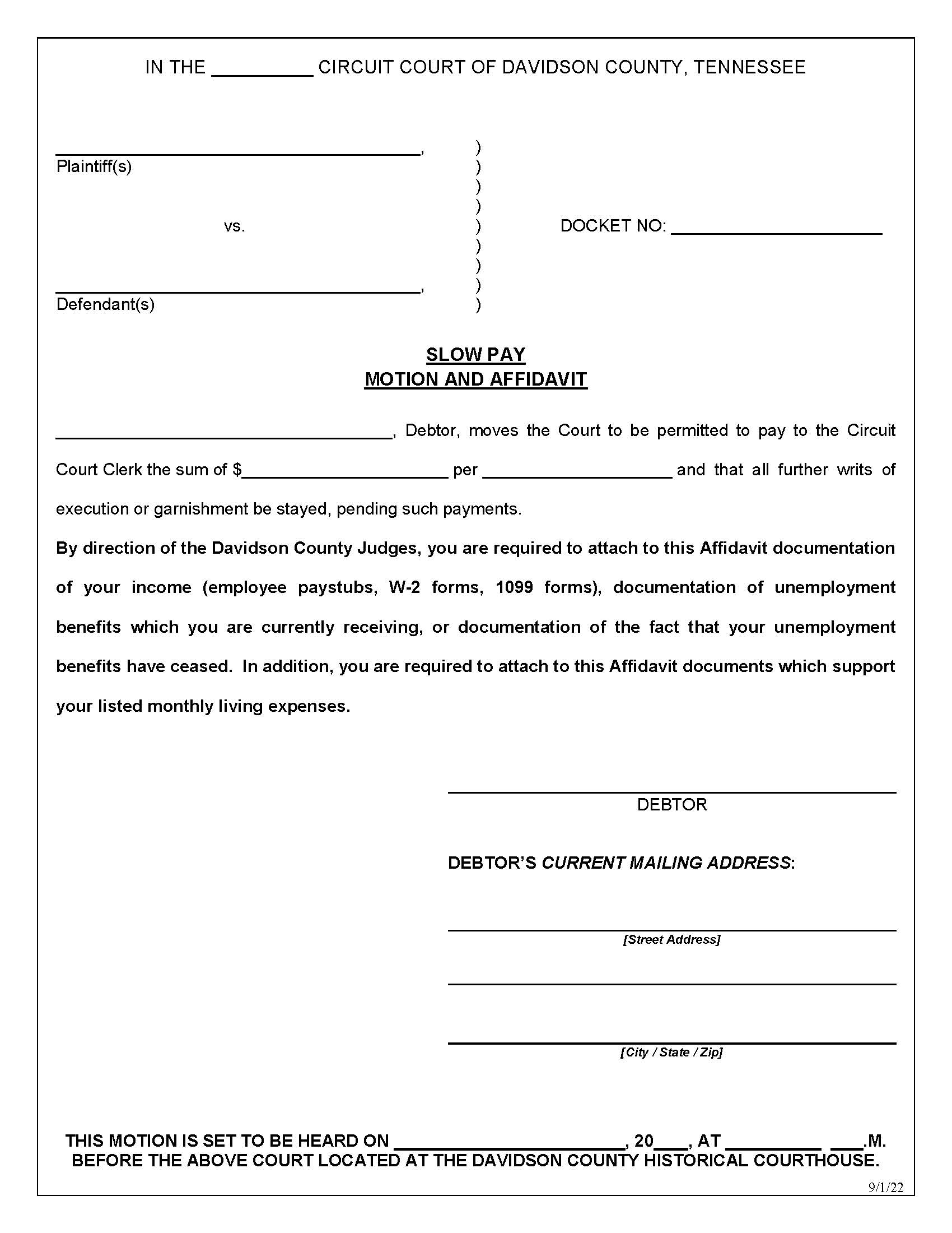 Motion And Affidavit (Slow Pay) | Pdf Fpdf Docx | Tennessee