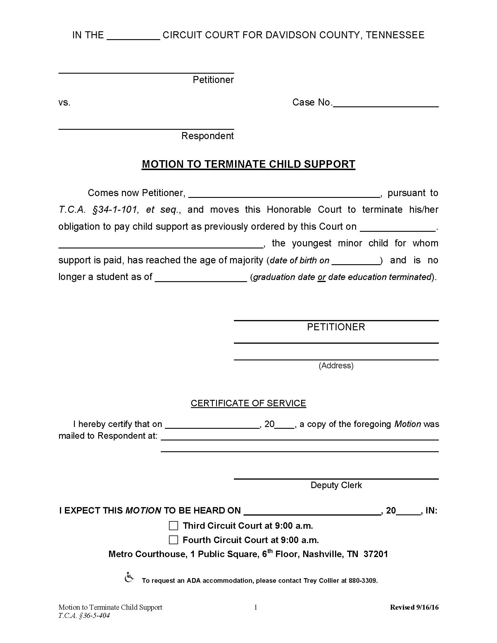 Motion To Terminate Child Support | Pdf Fpdf Docx | Tennessee