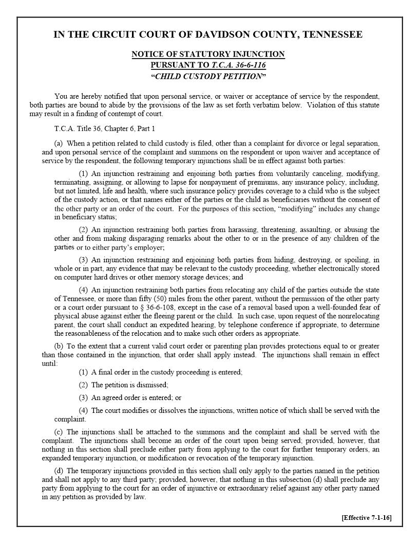Notice Of Statutory Injunction | Pdf Fpdf Doc Docx | Tennessee