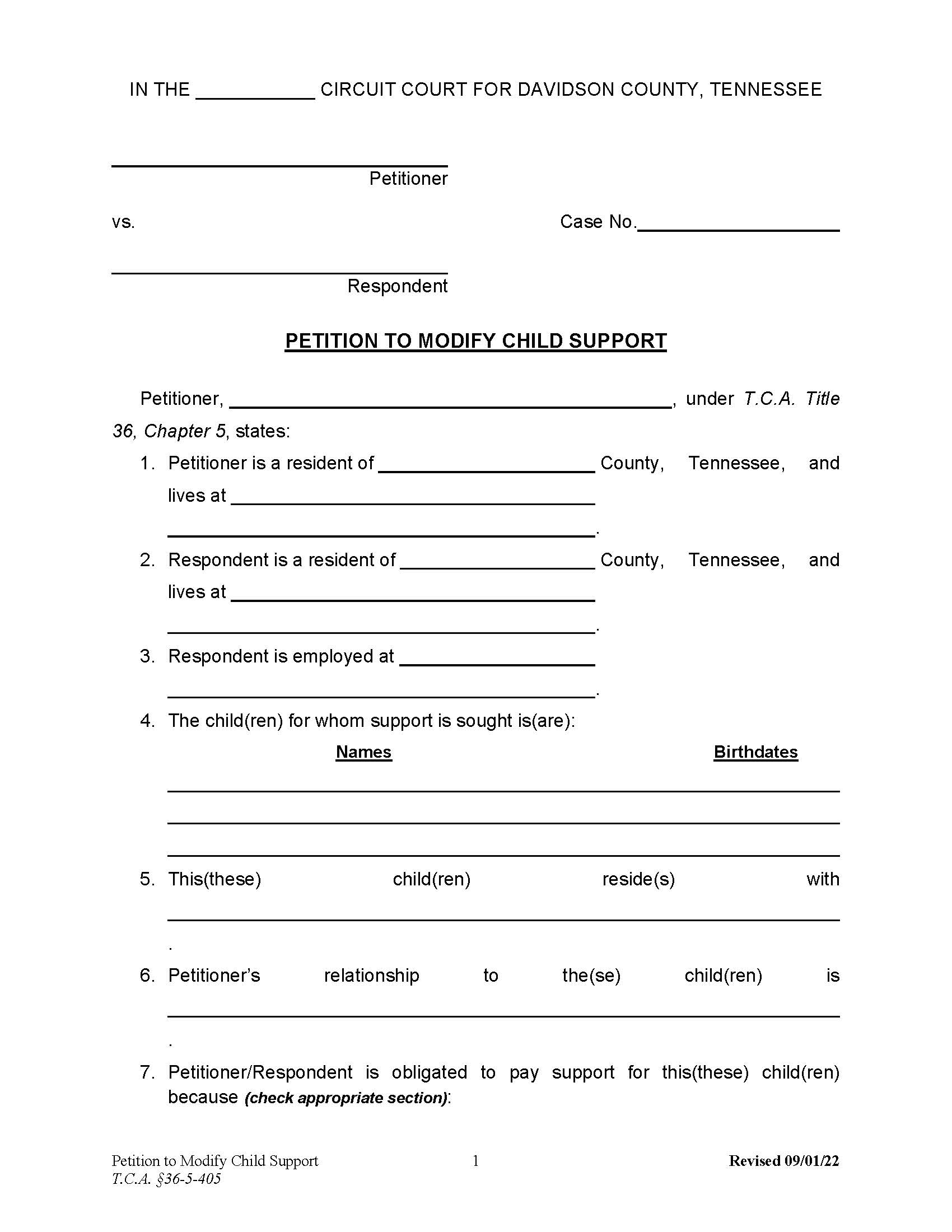 Petition To Modify Child Support | Pdf Fpdf Docx | Tennessee