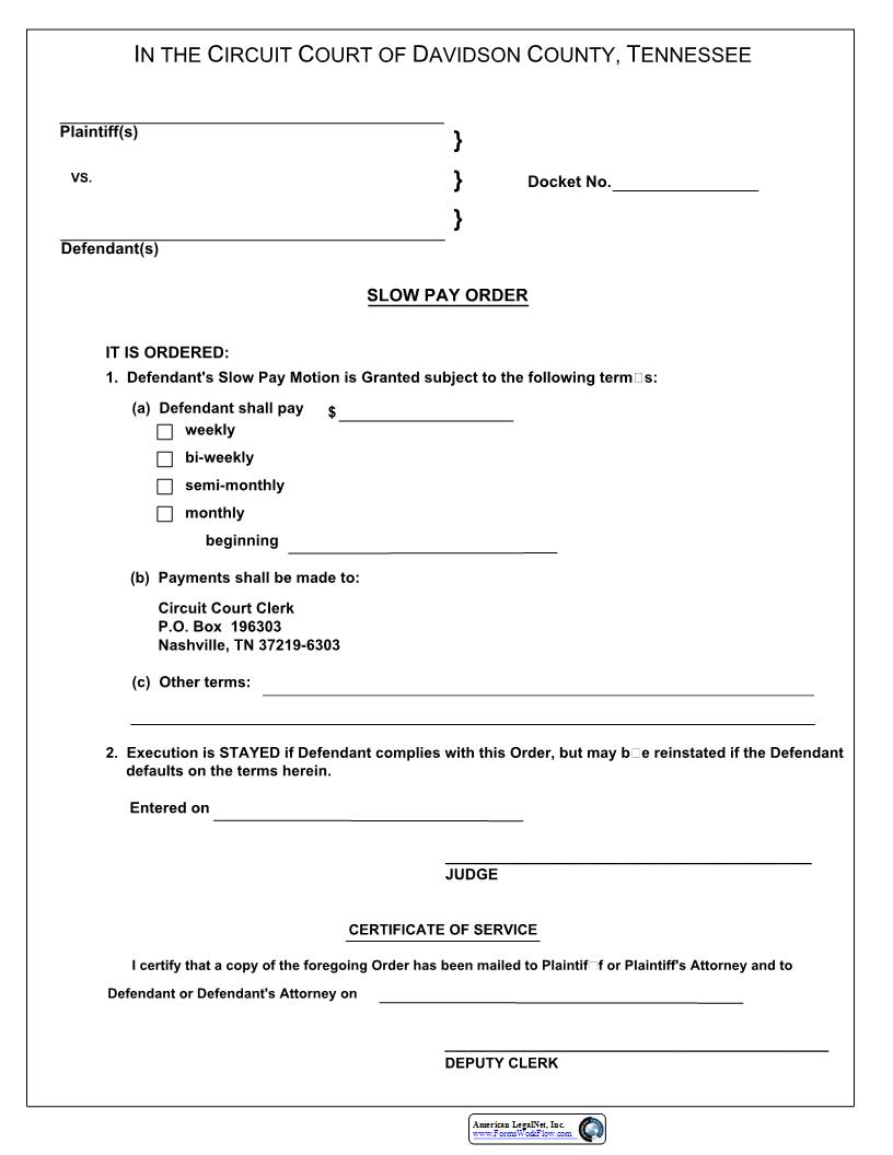 Slow Pay Order | Pdf Fpdf Docx | Tennessee