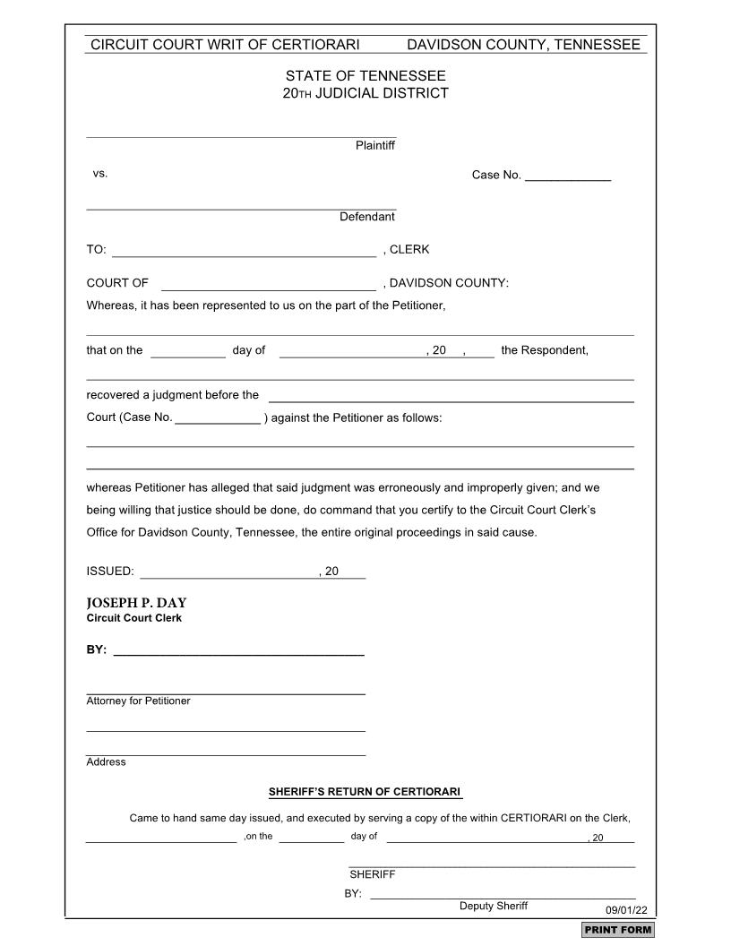 Writ Of Certiorari | Pdf Fpdf Doc Docx | Tennessee