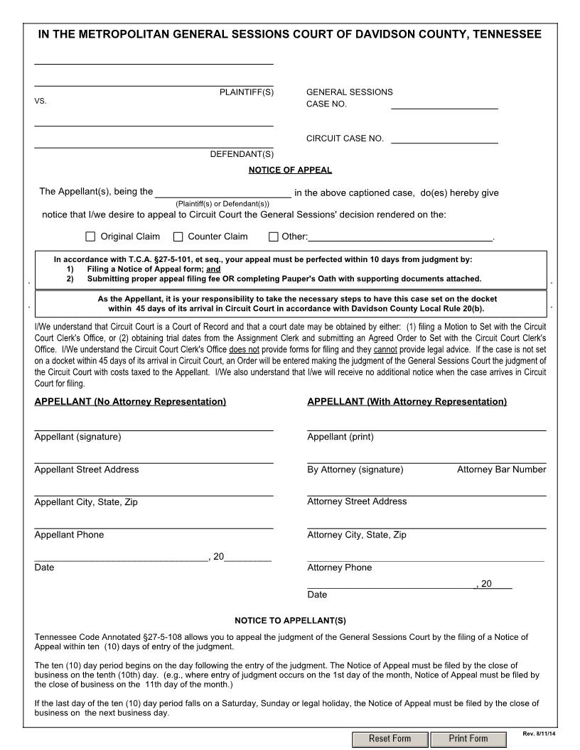 Notice Of Appeal | Pdf Fpdf Docx | Tennessee