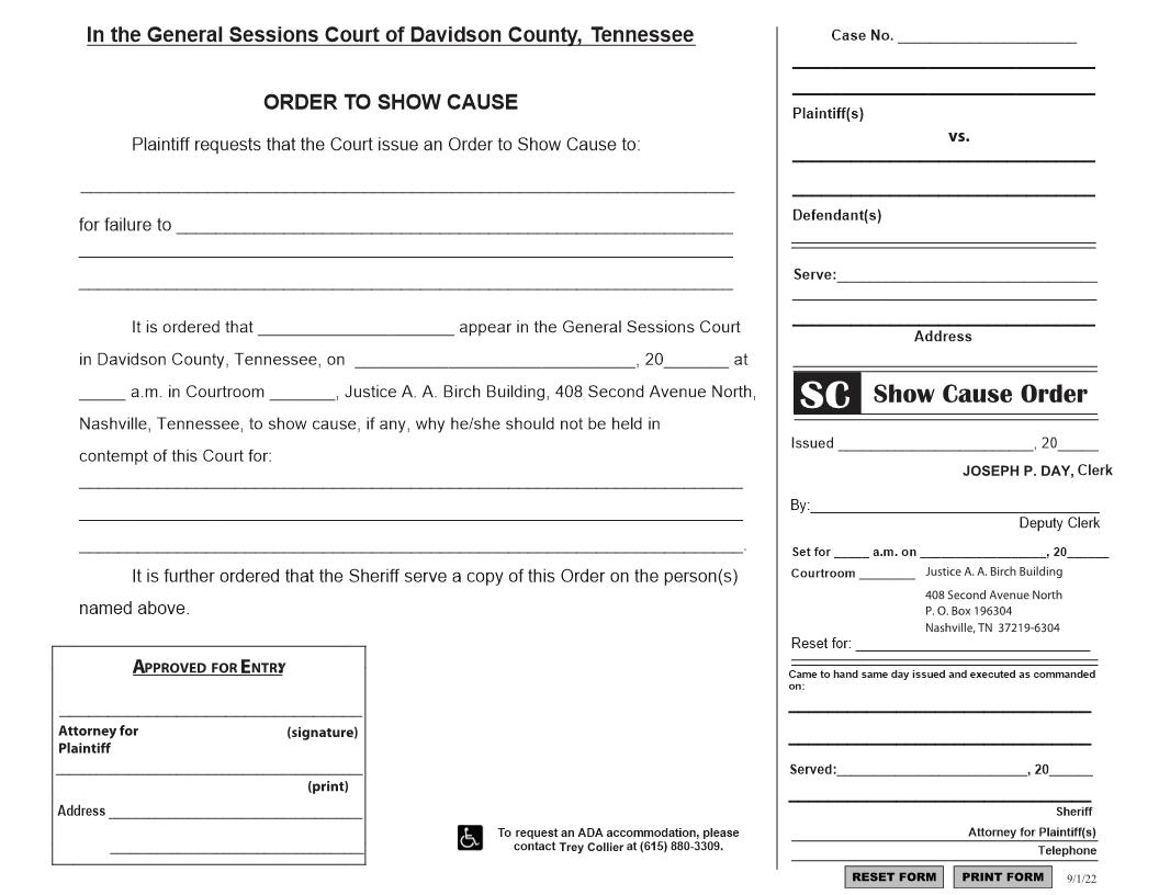 Order To Show Cause | Pdf Fpdf Docx | Tennessee