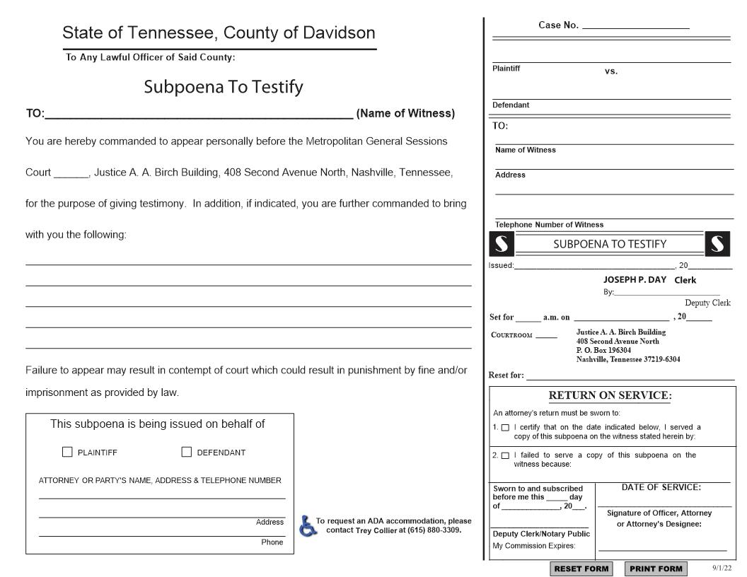 Subpoena | Pdf Fpdf Docx | Tennessee