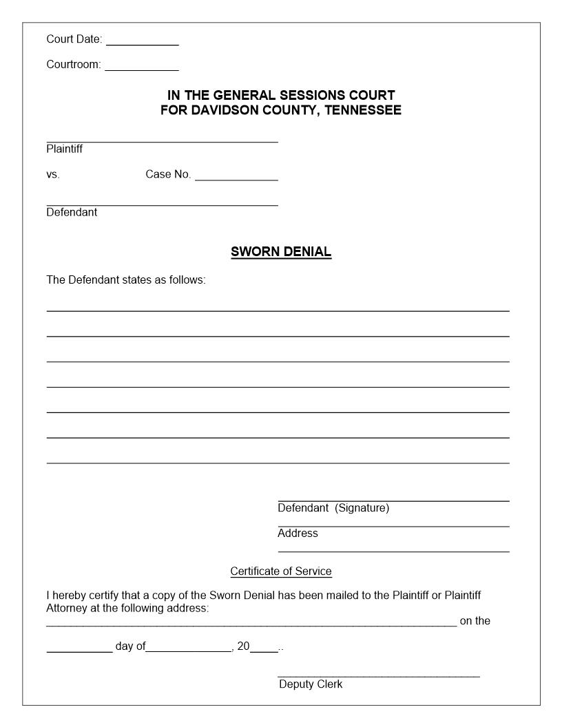 Sworn Denial | Pdf Fpdf Docx | Tennessee