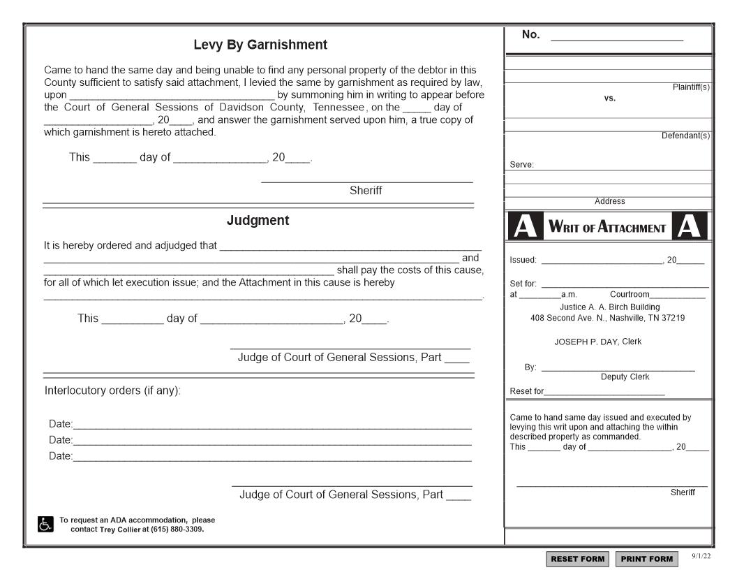 Writ Of Attachment | Pdf Fpdf Docx | Tennessee