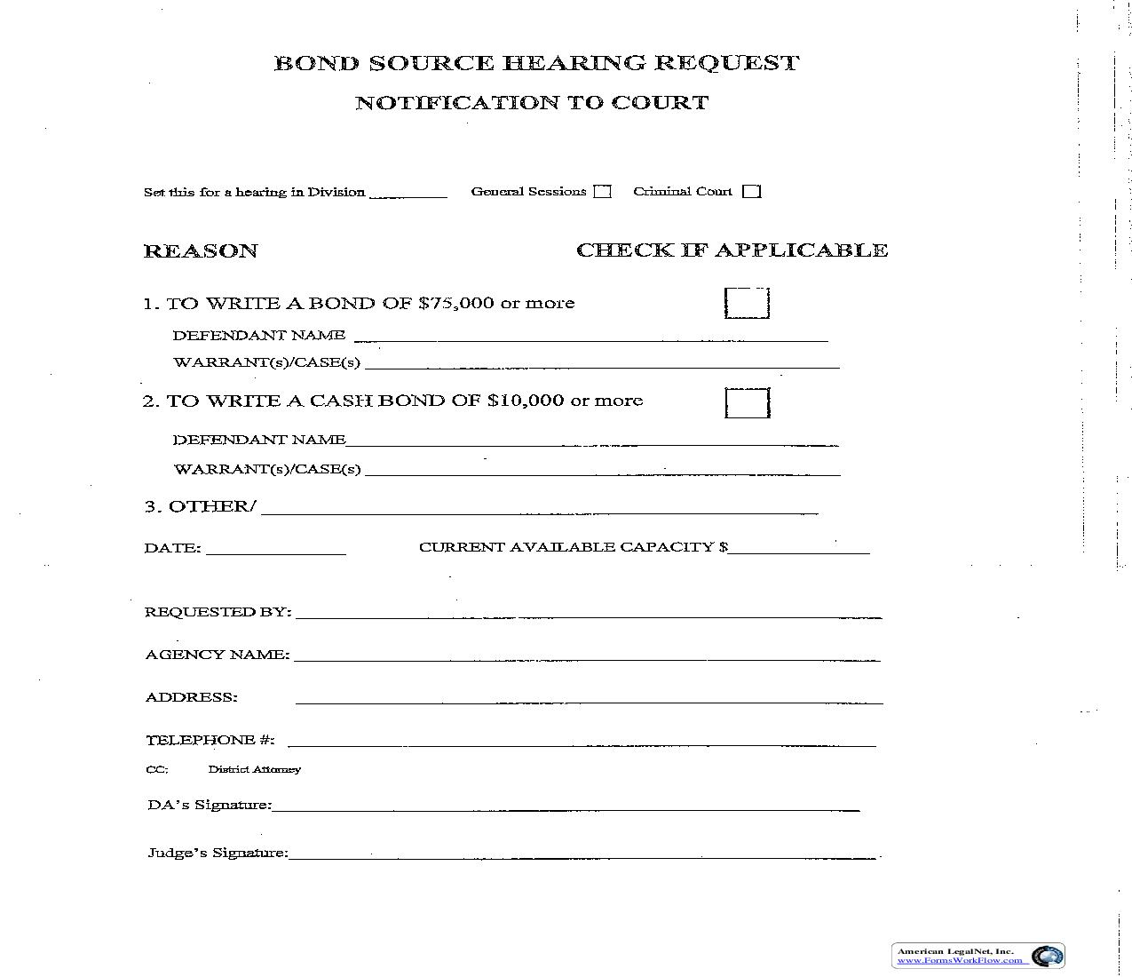 Bond Source Hearing Request | Pdf Fpdf Doc Docx | Tennessee