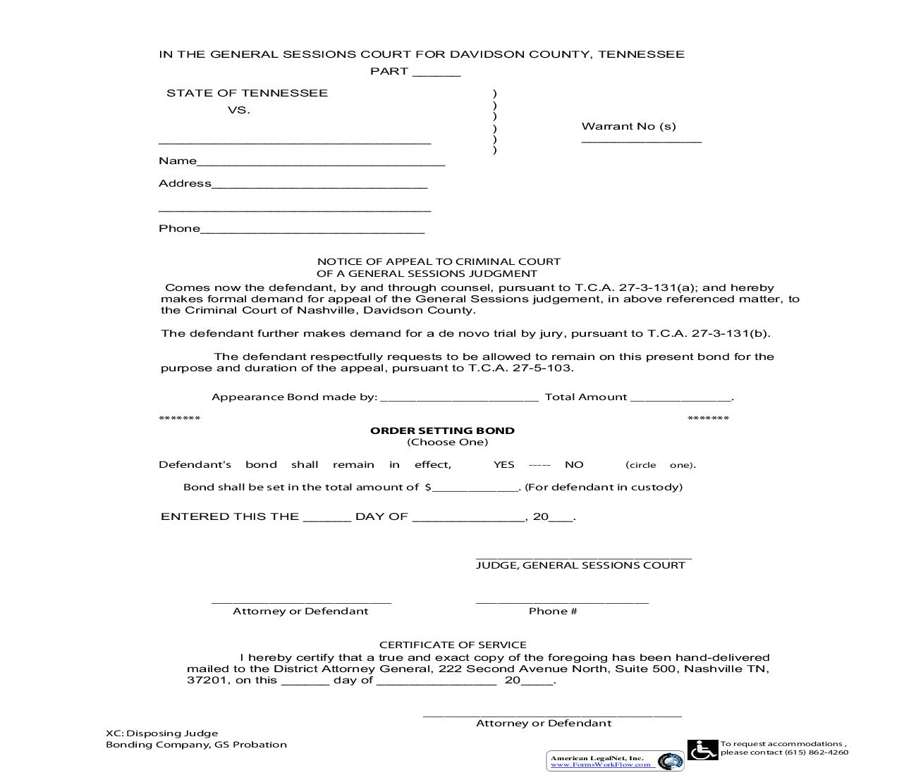 Notice Of Appeal To Criminal Court Of General Sessions Judgment | Pdf Fpdf Doc Docx | Tennessee