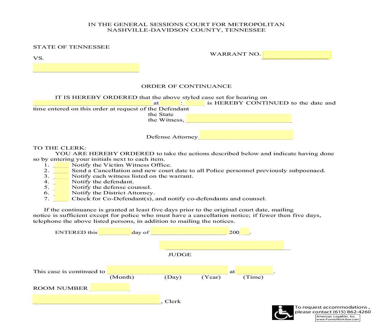 Order Of Continuance | Pdf Fpdf Doc Docx | Tennessee