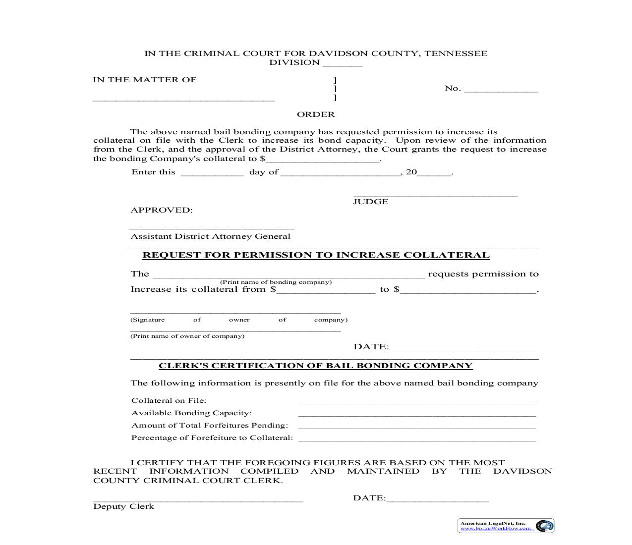 Request To Increase Collateral Order | Pdf Fpdf Doc Docx | Tennessee