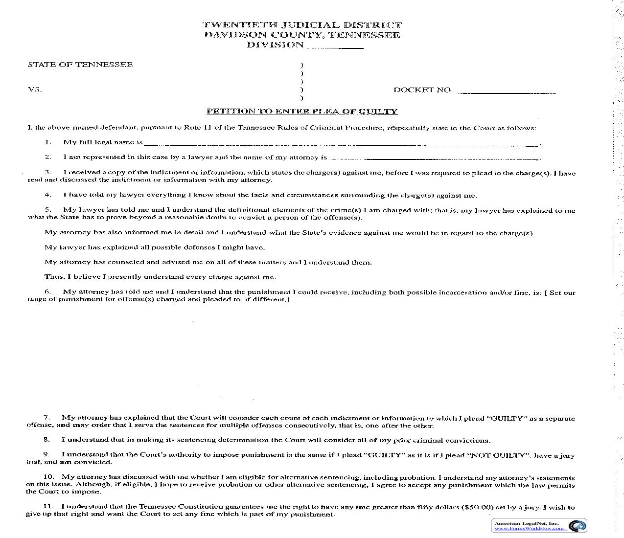 Trial Court Guilty Plea Form | Pdf Fpdf Doc Docx | Tennessee
