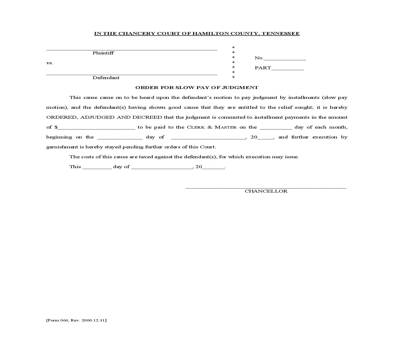 Order For Slow Pay Of Judgment {066} | Pdf Fpdf Doc Docx | Tennessee