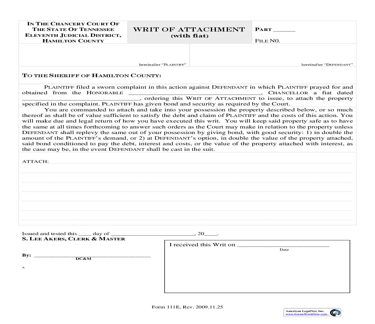 Writ Of Attachment {111} | Pdf Fpdf Doc Docx | Tennessee