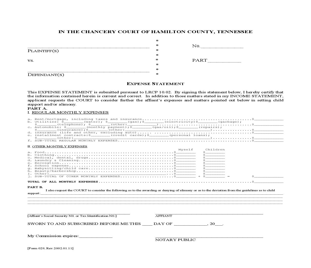 Expense Statement {029} | Pdf Fpdf Doc Docx | Tennessee