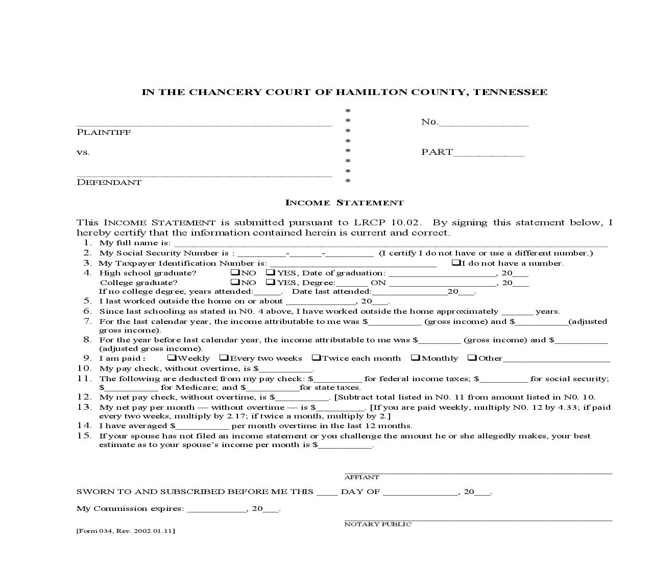 Income Statement {034} | Pdf Fpdf Doc Docx | Tennessee
