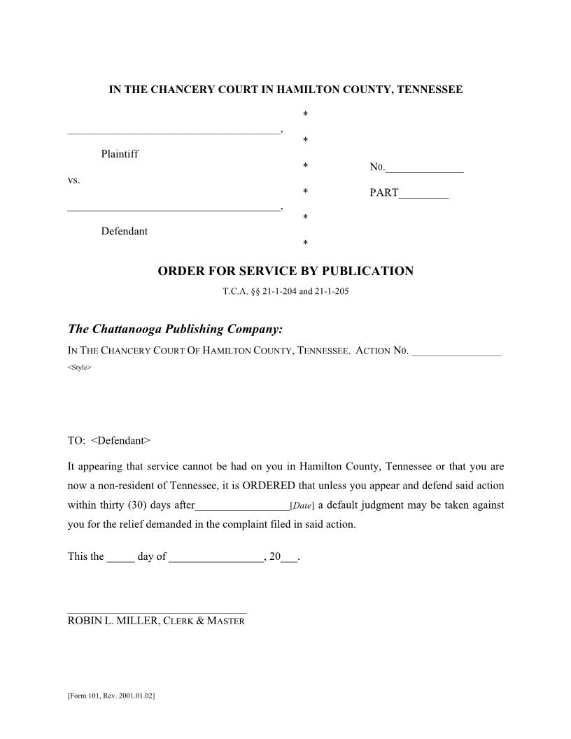 Order For Service By Publication {101} | Pdf Fpdf Doc Docx | Tennessee