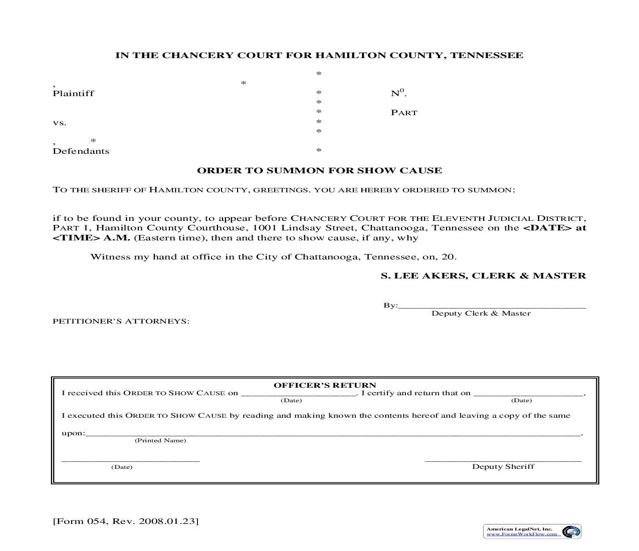 Order To Summon For Show Cause {054} | Pdf Fpdf Doc Docx | Tennessee