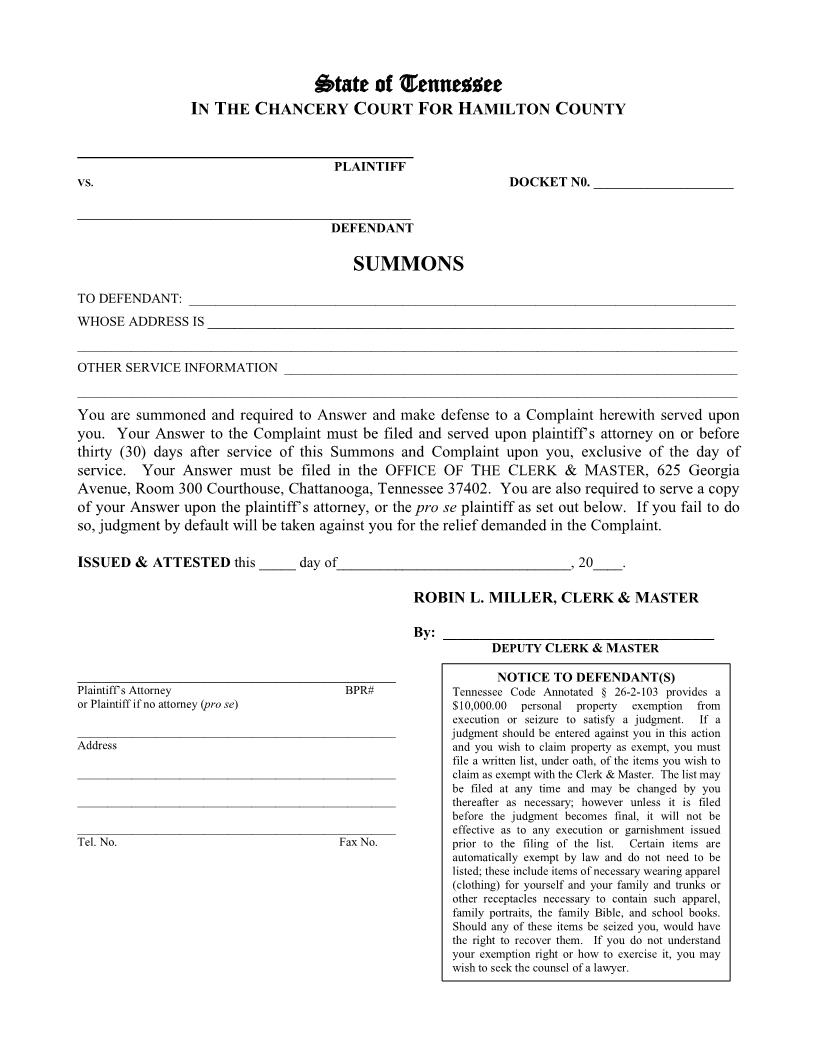 Summons {114} | Pdf Fpdf Docx | Tennessee