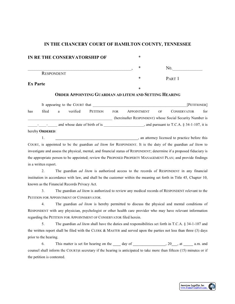 Order Appointing Guardian Ad Litem And Setting Hearing {061} | Pdf Fpdf Docx | Tennessee