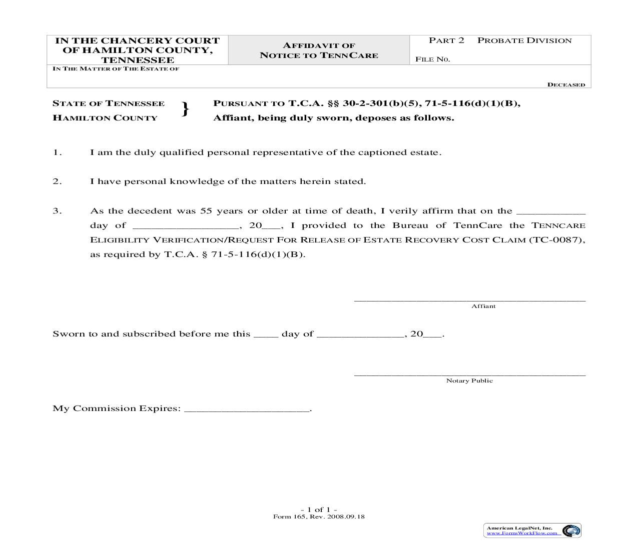 Affidavit Of Notice To TennCare {165} | Pdf Fpdf Doc Docx | Tennessee
