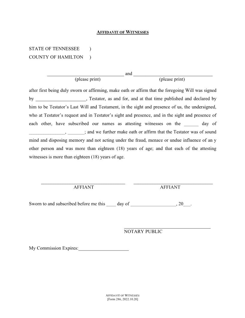 Affidavit Of Witnesses {286P} | Pdf Fpdf Docx | Tennessee