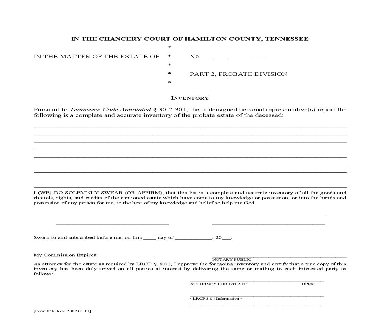 Inventory {038} | Pdf Fpdf Doc Docx | Tennessee