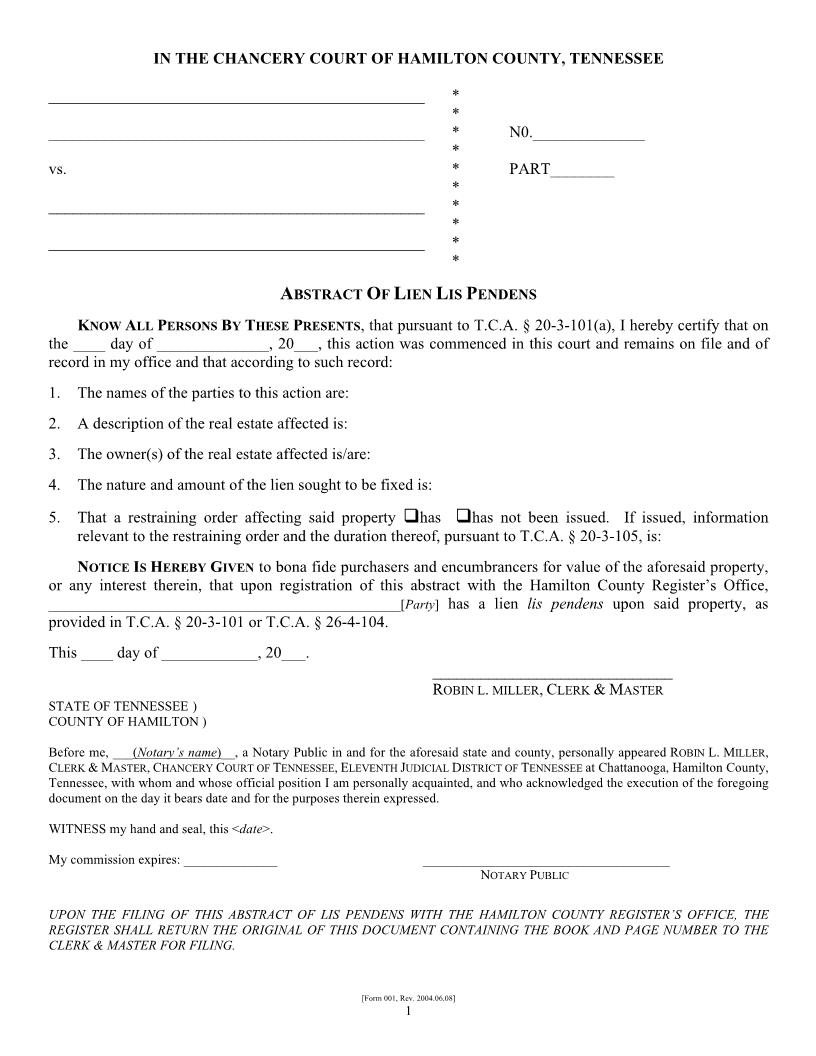 Abstract Of Lien Lis Pendens (Affidavit) {001} | Pdf Fpdf Doc Docx | Tennessee