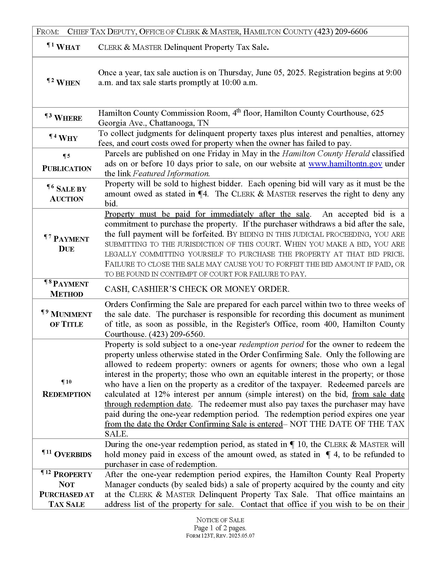 Tax Sale Information {123T} | Pdf Fpdf Docx | Tennessee