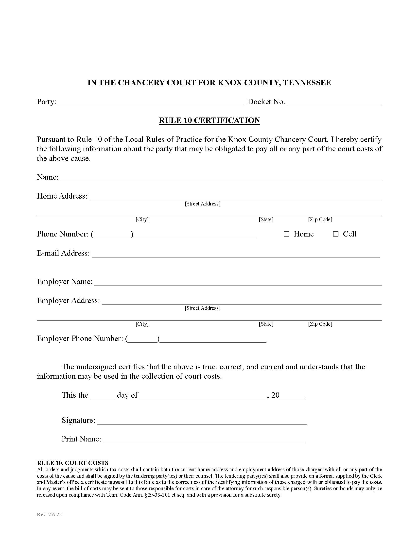 Rule 10 Certification | Pdf Fpdf Docx | Tennessee