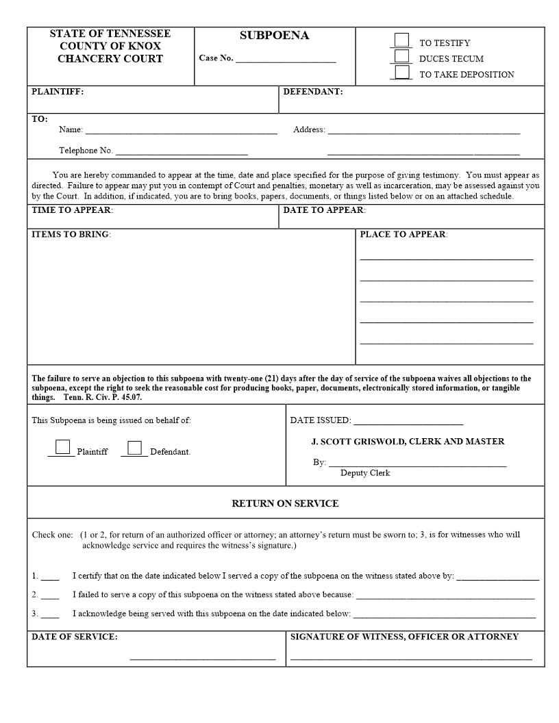 Subpoena | Pdf Fpdf Docx | Tennessee