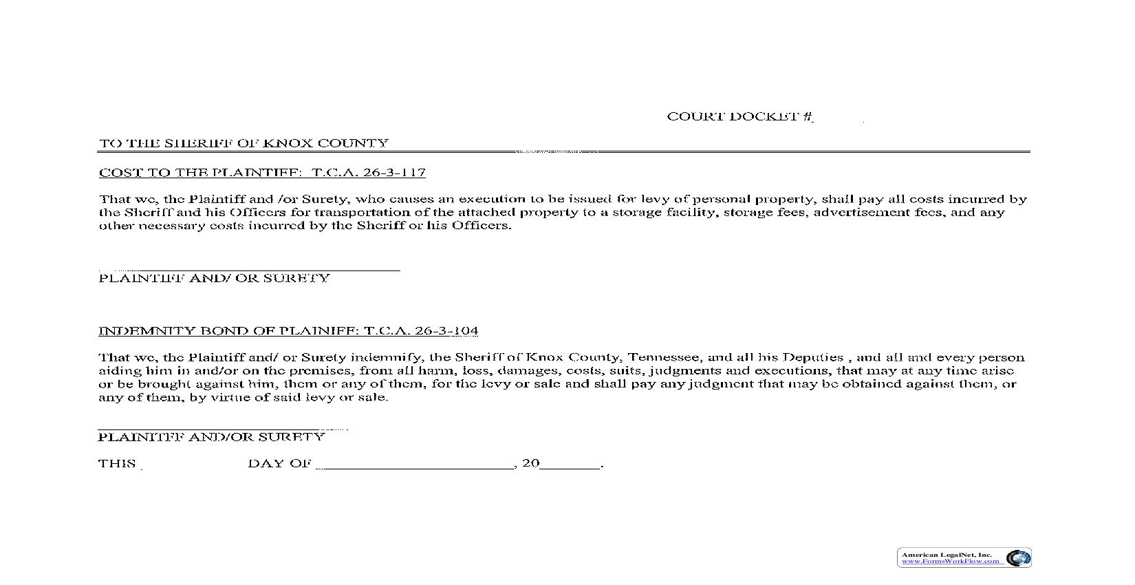 Indemnity Bond | Pdf Fpdf Doc Docx | Tennessee