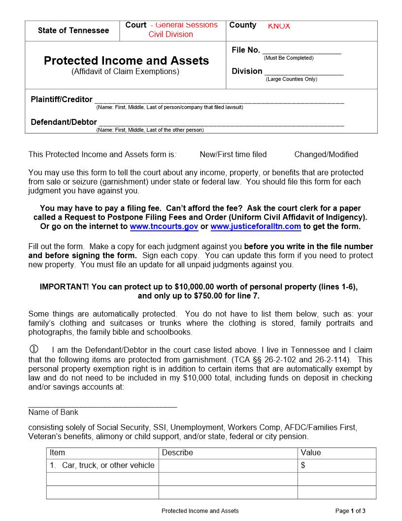 Exempt Property | Pdf Fpdf Doc Docx | Tennessee