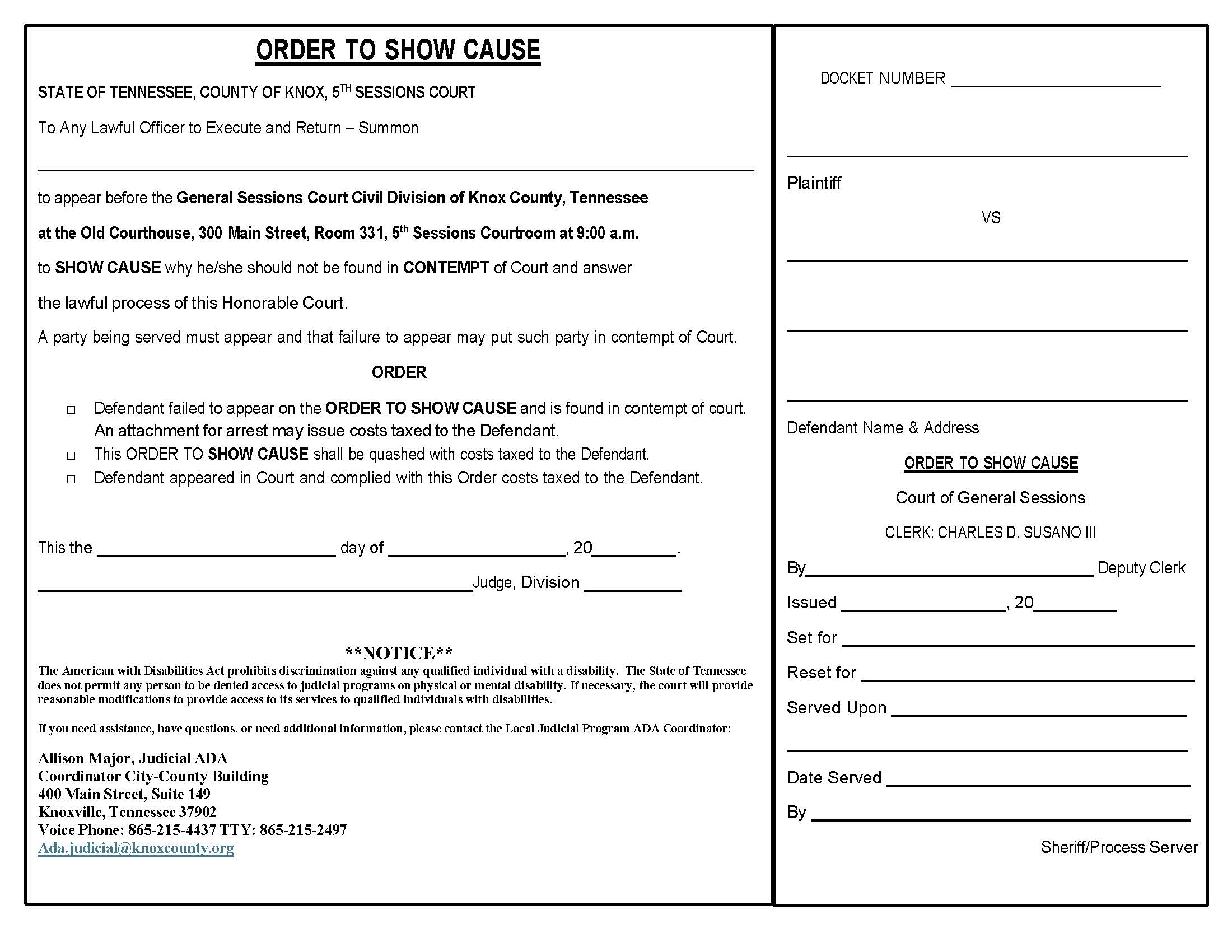 Order To Show Cause | Pdf Fpdf Docx | Tennessee