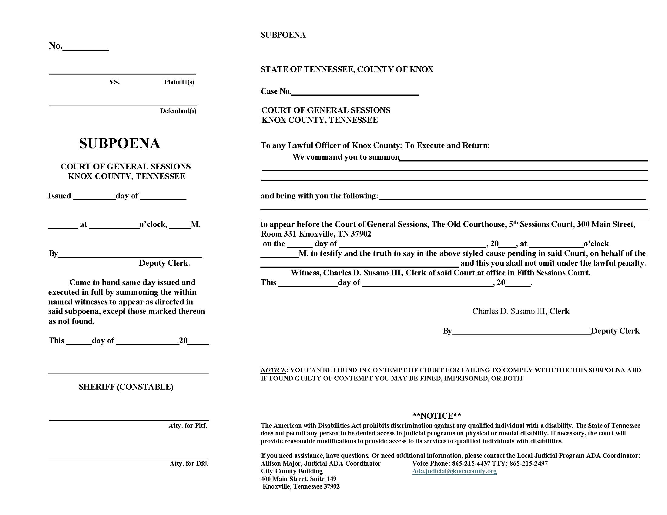 Subpoena | Pdf Fpdf Docx | Tennessee