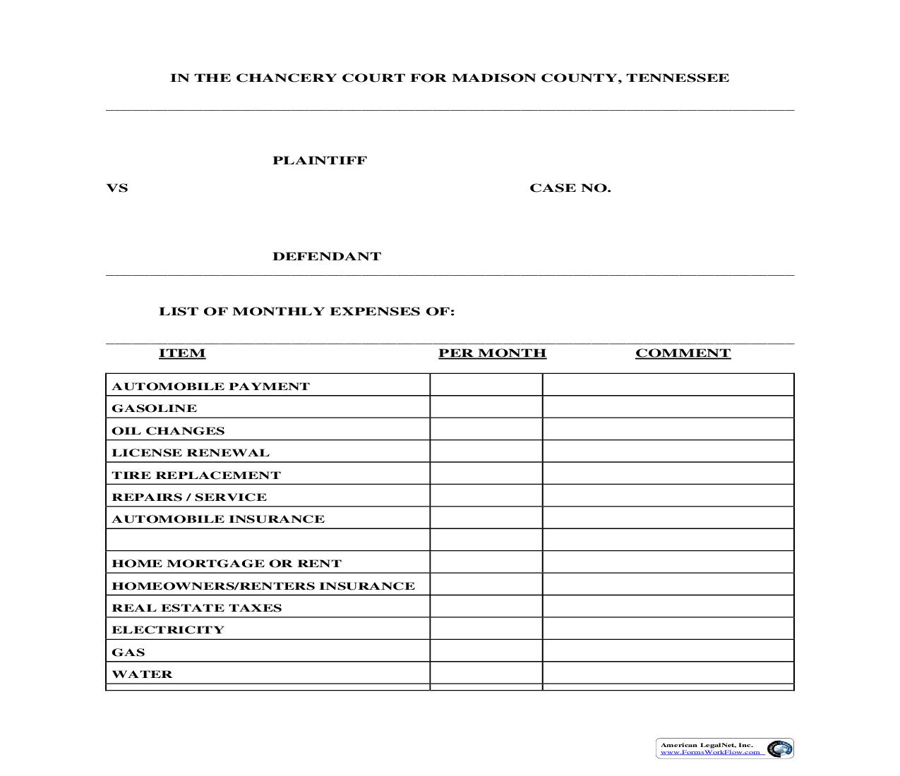 Finacial Affidavit | Pdf Fpdf Doc Docx | Tennessee