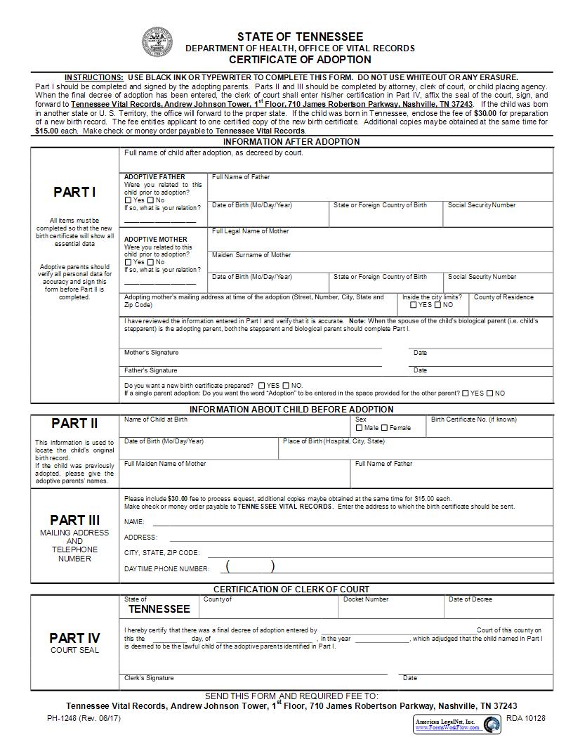 Certificate Of Adoption | Pdf Fpdf Docx | Tennessee