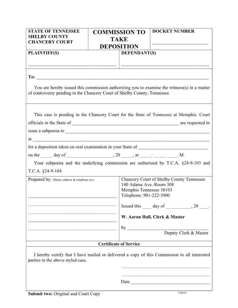 Commission To Take Deposition | Pdf Fpdf Doc Docx | Tennessee