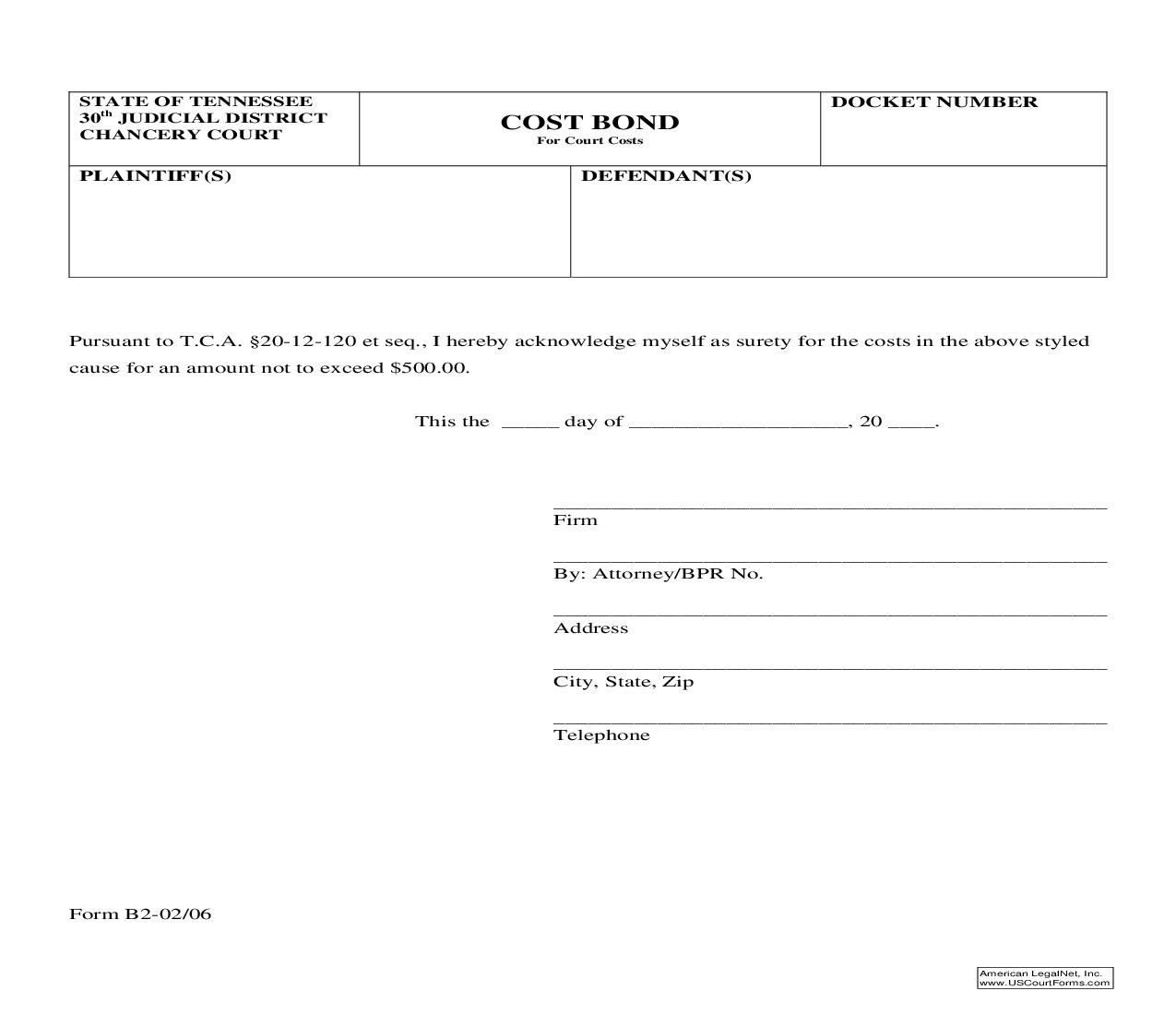 Cost Bond | Pdf Fpdf Doc Docx | Tennessee